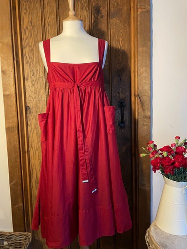 Abito da donna designer vintage BURBERRY rosso papavero pinafore taglia 8 (GB)