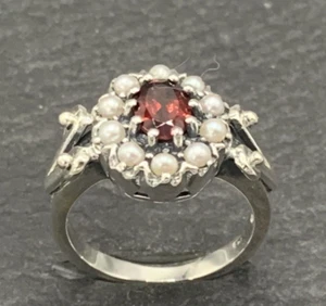 Ring Granat & Perle 925er Silber Gr. 53 - Bild 1 von 15