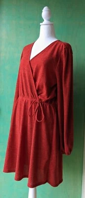 Cameo Long Sleeve Faux Wrap Dress, Rust Red, Size 1X  Made in USA , EUC - Image 1 of 4