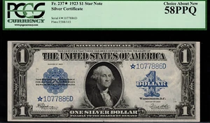 1923 $1 Silver Certificate FR-237* - Star Note - Graded PCGS 58PPQ - Picture 1 of 2