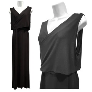 Context x Lord & Taylor Tie Wrap Stretch Maxi Dress Black Minimalist Size L - Picture 1 of 12