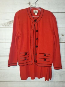 Vintage Mita Damen Qualität Strick Anzug Faltenrock Rot & Schwarz Jacke Gr. 12  - Bild 1 von 24