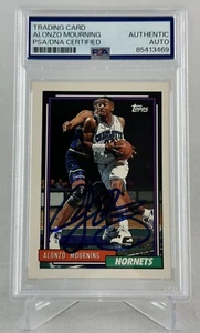 Tarjeta de novato firmada por Alonzo Mourning autografiada 1992 Topps #393 RC PSA/ADN 3469 - Imagen 1 de 2