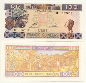 BANKNOTE BANK GUINEA REPUBLIK GUINEA CONAKRY 100 FRANCS 2012 NEU UNC - Bild 1 von 1