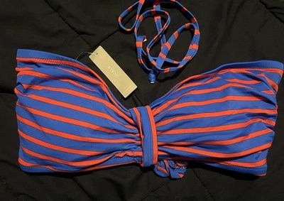 J.Crew женщин плавать темно-синий полоски бикини верх с бретелью через шею ремень размер XL новый с Ярлыками - Изображение 1 из 4