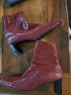 Stuart Weitzman Botines Cuero Rojo Cuadrado Puerta Trasera Cremallera 6B Para Mujer’s Foto 1 de 4