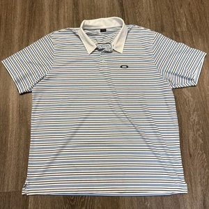 Oakley Poloshirt Herren 2XL Weiß Blau Schwarz Gestreift Kurzarm Golf Logo - Bild 1 von 12