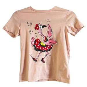 Stella McCartney Pink Dancing Flamingo Graphic Short Sleeve T-shirt Girls 8 NEW - Picture 1 of 5