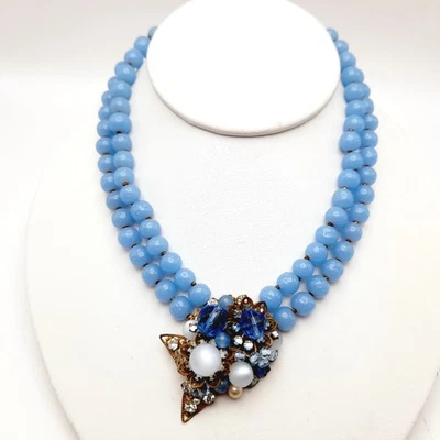 Vintage 1940s Unsigned Hattie Carnegie Style Blue Glass Necklace - Image 1 of 4