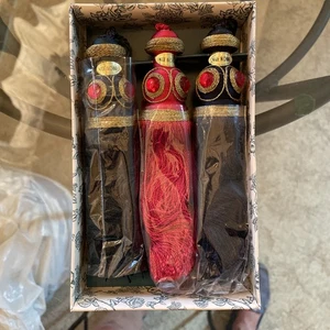 Bombay Company Deko Quasten 3er Set Marine Rot Goldfaden Strasssteine - Bild 1 von 6