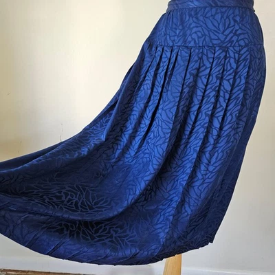 Falda Vintage Argenti Años 80 90 100% Seda Azul Marino Plisada Dinero Antiguo Talla 6/S Foto 1 de 4