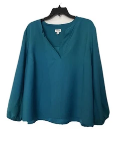 J Crew Plullover Grün Top V-Ausschnitt Langarm Gr. XXL - Bild 1 von 9