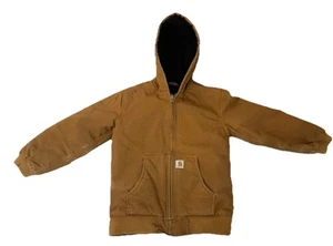 Carhartt Jacket Boys 14/16 L “Carhartt Brown” Canvas Quilt Lined Hood Full Zip - Picture 1 of 20