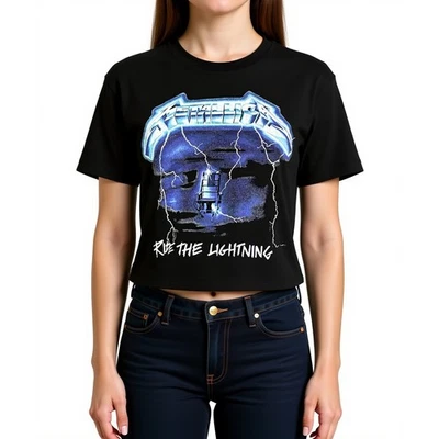 Camiseta recortada Metallica Ride The Lighting para mujer pequeña banda de thrash de metal  Foto 1 de 4