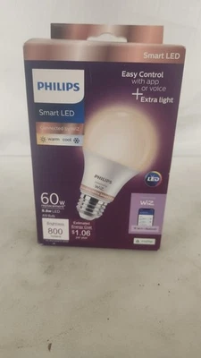 Philips Smart 60W Color A19 1P: LLED Light Bulb, Dimmable, App Controlled, 800 L - Image 1 of 2
