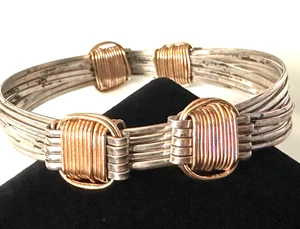 20g Vintage Bracelet 925 STERLING SILVER & Gold Filled Wire Adjustable Bangle - Picture 1 of 6