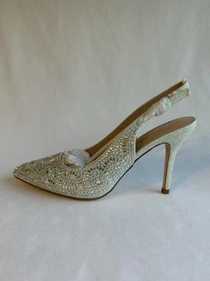 Lauren Lorraine Rachel Shoes Womens Size 9 Silver Rhinestone Slingback Heels New - Image 1 of 4