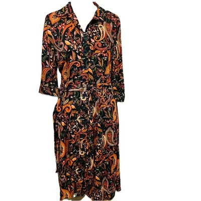 Wayward Fancies eShakit  Button Front Midi Dress Orange Floral Fall  L Pockets - Image 1 of 4