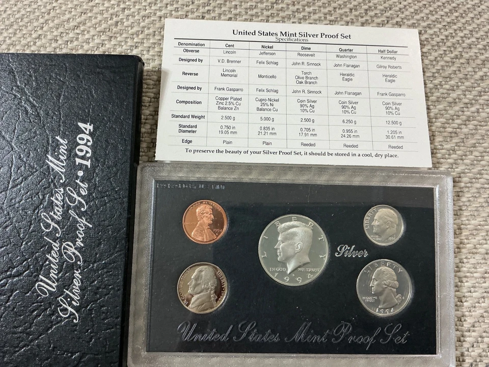 Набор монетных дворов США 1994-S пруф 90% серебро половина доллара, четверть доллара и десять центов - Изображение 1 из 2