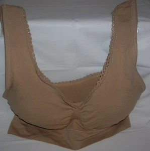 GENIE Bra XS/small Nylon Spandex Removable Pads Seamless Bra With Lace Tan new - Picture 1 of 3