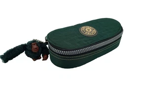 Kipling Pen Pencil Cosmetic Makeup Art Case Bag Green Nylon Zip Logo Monkey Fob - Picture 1 of 8