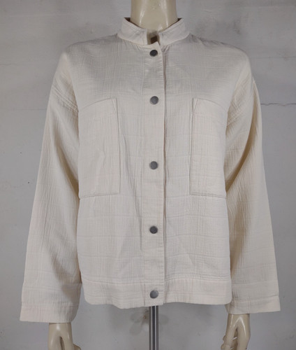 OFF WHITE Giacca camicia Eileen Fisher avorio bianco sporco bottoni davanti Shacket Petite Medium