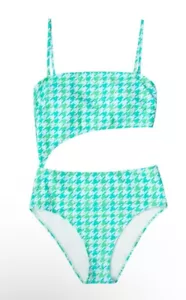 Junior Ladies XXL (19) One Piece Bandeau Cutout Swimsuit Teal Blue / Green NWT - Picture 1 of 11