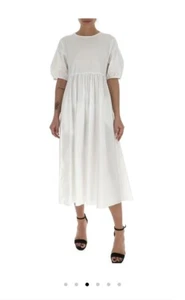 NWT Max Mara Gathered A Line Poplin Midi Dress Short/Half-sleeves In White Sz 6 - Picture 1 of 9