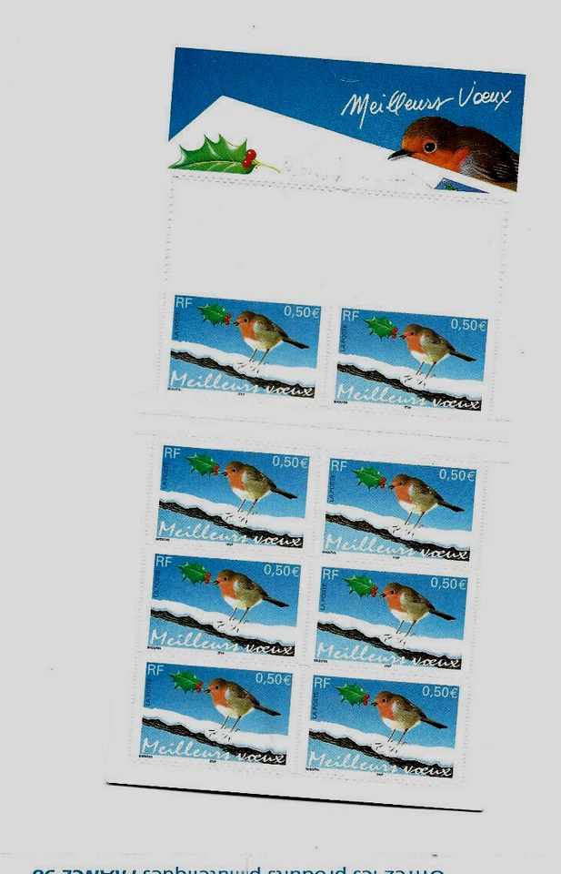 Carnet Timbres adhésifs 2003  Rouge Gorge Meill. Voeux - manque 2 timbres - Photo 1/1