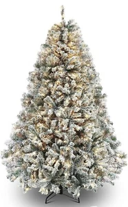 6.5ft Pre-Lit S Flocked Artificial Holiday Christmas Pine Tree - Picture 1 of 6