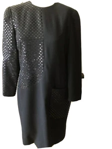 David Hayes Saks Black Wool Sheath Crystal  Evening Cocktail Sz 8 - Picture 1 of 11