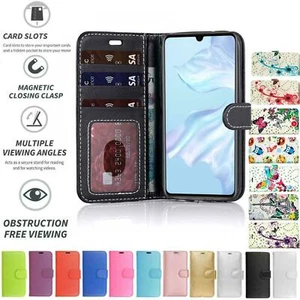 For Huawei P30 Case Cover Flip Folio Leather Wallet Credit Card Slot - Picture 1 of 36