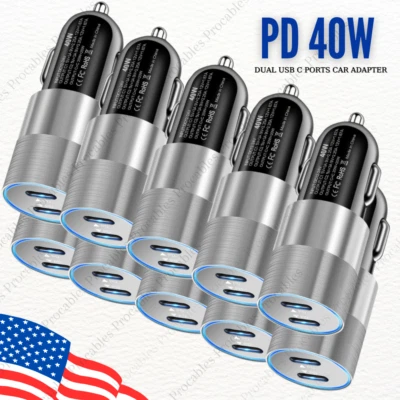 Car Charger Adapter PD Fast 40W Dual USB C Type C Port Block For iPhone iPad Lot - Image 1 of 4