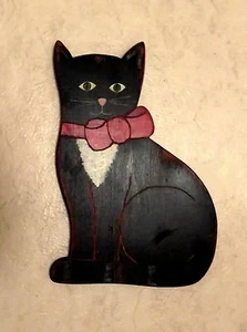 Vintage Black 14-1/2" Folk Art Wooden Cat Wall Figure. Beaver Creek, Beaman,Iowa - Picture 1 of 6