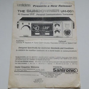 DEALER SALES & ADVERT. SHEET *UNIDEN SUNDOWNER UH-001* UHF CB RADIO TRANSCEIVER - Picture 1 of 6