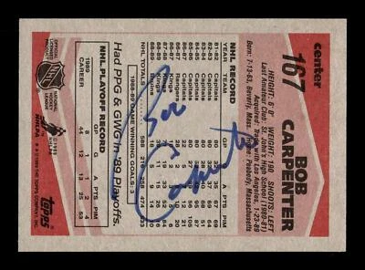 Bob Carpenter Autographed 1989-90 Topps Card #167 Back Signed - Image 1 of 2