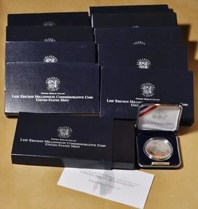 10 - 2000 Proof Leif Ericson -Iceland Medal- U.S. Commem Silver Dollars w/ OGP - Picture 1 of 3