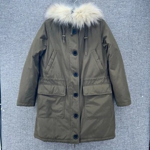 GAP Womans Parka Coat Size S Faux Fur Hooded Olive Green Winter - Picture 1 of 11