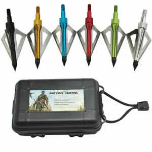 6pcs Pointe de Flèche 100Grains Têtes de Flèche à Lame Fixe avec Broadheads Box - Bild 1 von 17