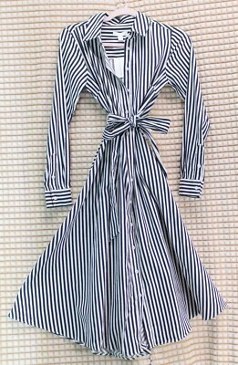 NUEVO CON ETIQUETAS Charter Club Mujeres Azul Marino Rayas Manga Larga Camisa Vestido Botón Talla XS Foto 1 de 4