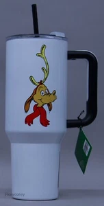 Vaso de acero inoxidable blanco The Grinch Dr Seuss Max Dog Navidad 40 oz nuevo con etiquetas - Imagen 1 de 1