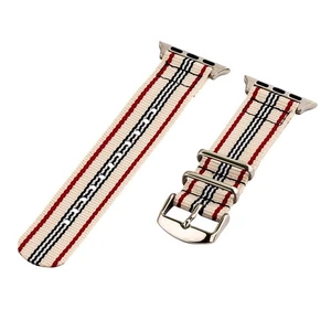 White/Navy/Red- 2 Piece Classic SS Nylon Watch Band for 42mm Apple Watch - Picture 1 of 1