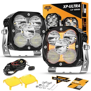 AUXBEAM LED Driving Light 4.5 Inch 128W Combo Beam Work Spotlights Pod Amber DRL - Picture 1 of 12