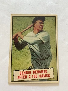 1961 Topps - Baseball Thrills Lou Gehrig #405 Gehrig Benched - Bild 1 von 2