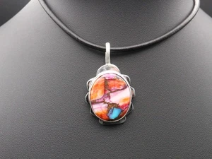 GJ69 GW PINK KINGMAN DAHLIA TÜRKIS  EDELSTEIN- SILBER-ANHÄNGER * +KETTE / LEDER! - Bild 1 von 5