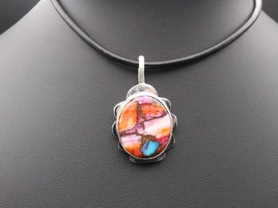 GJ69 GW PINK KINGMAN DAHLIA TÜRKIS  EDELSTEIN- SILBER-ANHÄNGER * +KETTE / LEDER! - Bild 1 von 4