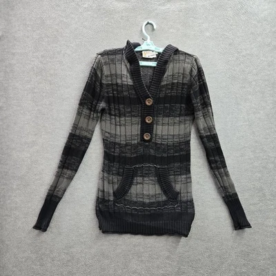 Roxy Women Sweatshirt L Black Striped Button Long Sleeve Y2K - Image 1 of 4