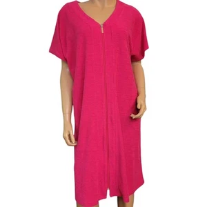 Carole Hochman Bath Robe Size Large Terry Cloth Pink Front Zip Side Pockets - Picture 1 of 11