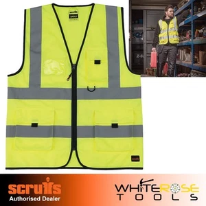 Scruffs High Visibility Technical Vest Waistcoat Zip Front ID Slot Hi Viz Vis - Picture 1 of 12