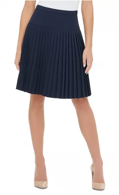 Falda Tommy Hilfiger Azul Medianoche Plisada Sin Forro Hasta la Rodilla Talla S FXH Foto 1 de 4